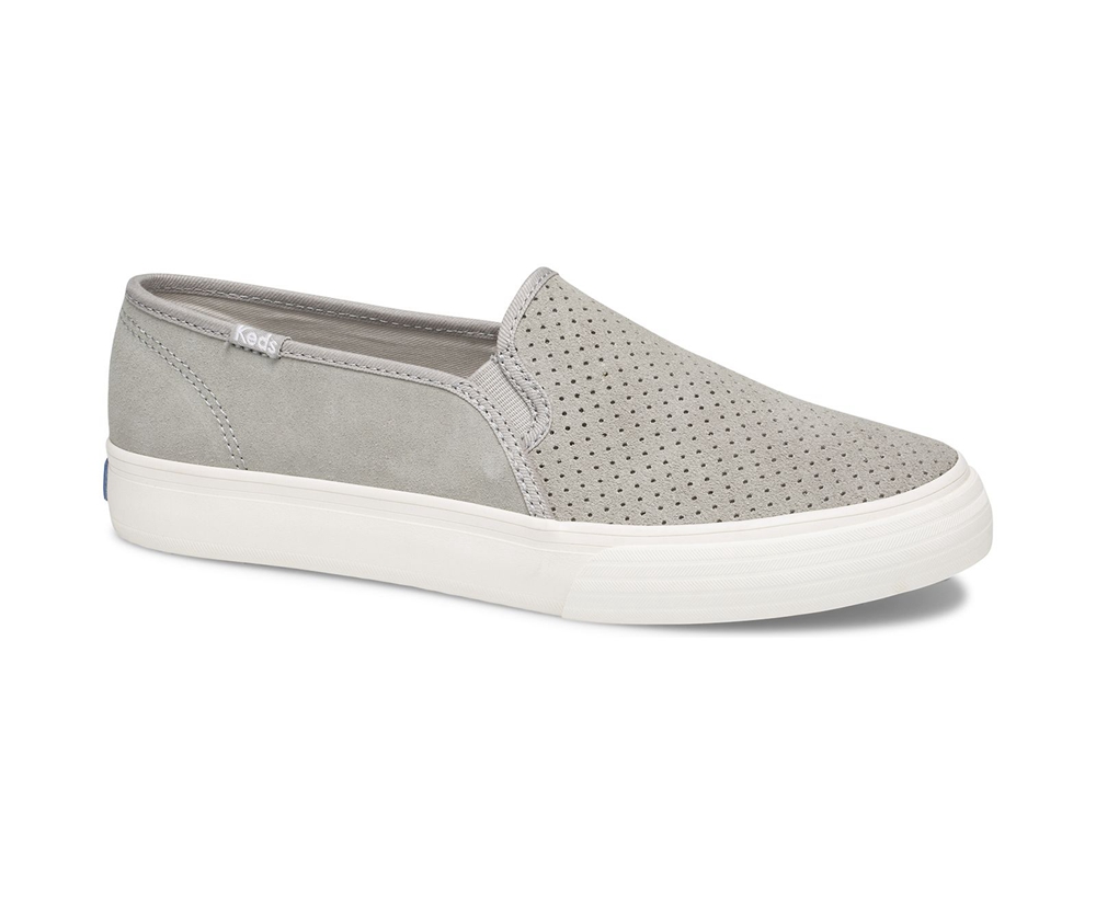 Womens Keds Slip Ons - Double Decker Perf Suede - Grey - 4137-ITCHN